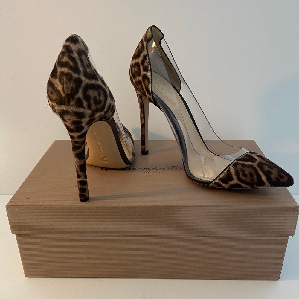 New GIANVITO ROSSI Plexi 105 Pony Lynx Pump Sz 37